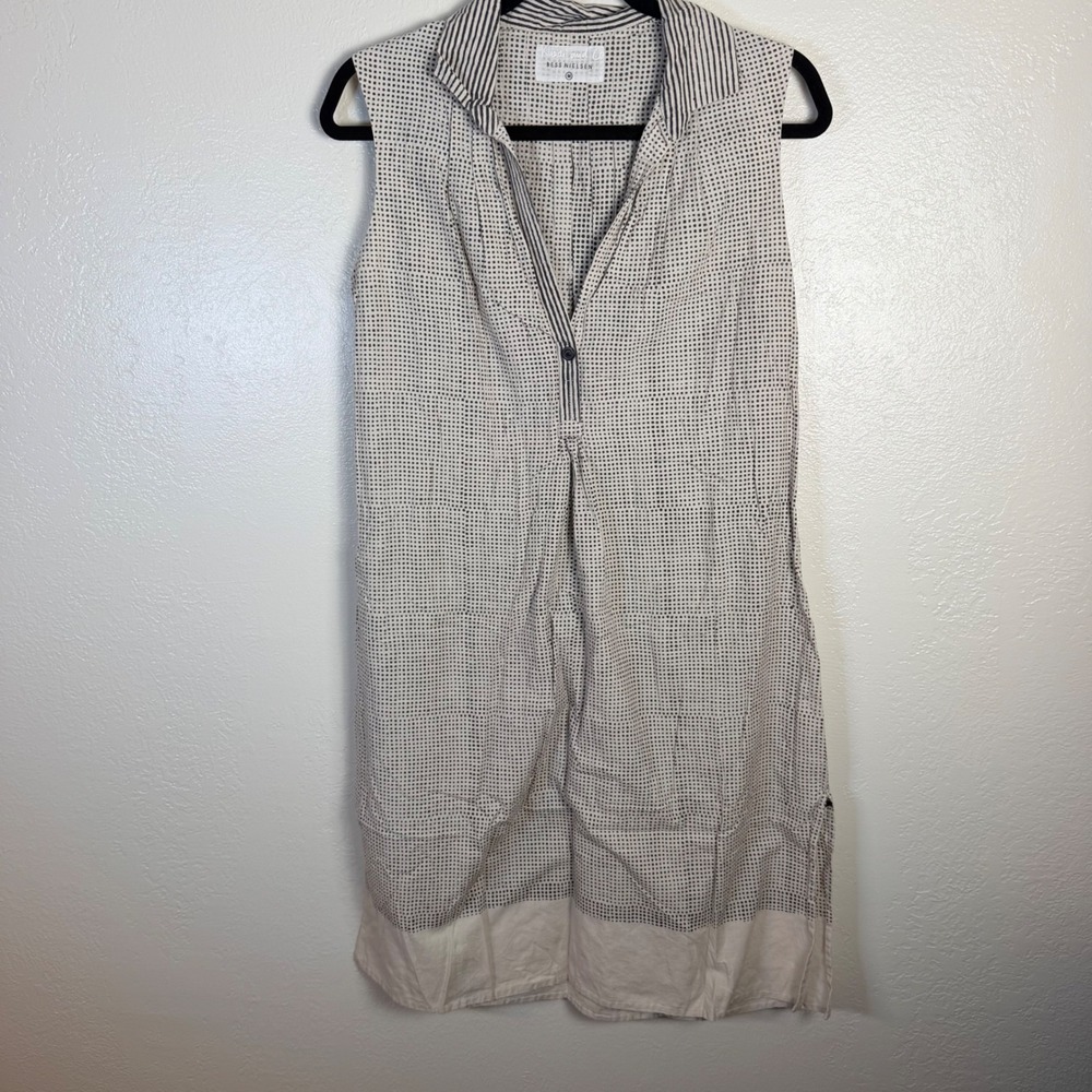 Khadi and Co Bess Nielsen Women's M Cotton Tunic Dress Cream Black Boho Earthy